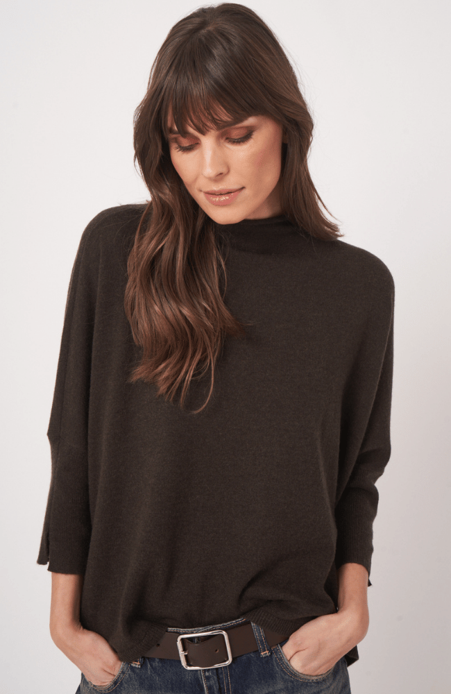 ORGANIC CASHMERE BLEND PULLOVER in DARK BROWN-REPEAT-FLOW by nicole