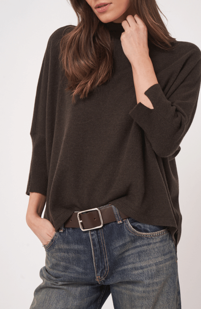 ORGANIC CASHMERE BLEND PULLOVER in DARK BROWN-REPEAT-FLOW by nicole