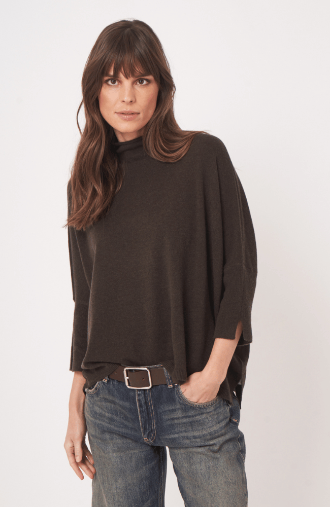 ORGANIC CASHMERE BLEND PULLOVER in DARK BROWN-REPEAT-FLOW by nicole