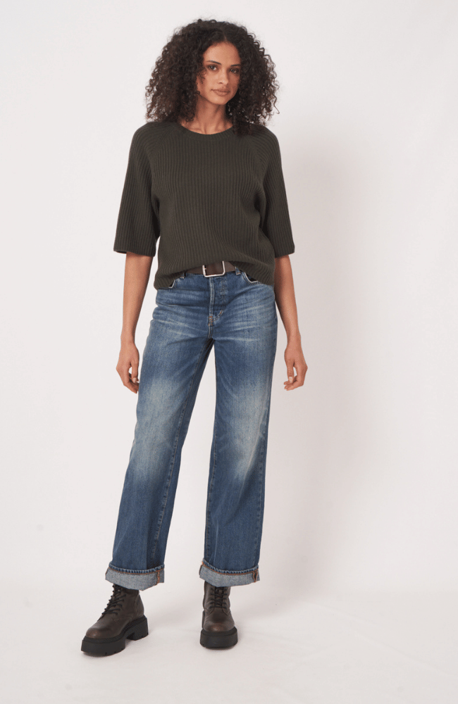 ORGANIC CASHMERE BLEND PULLOVER in KHAKI-REPEAT-FLOW by nicole