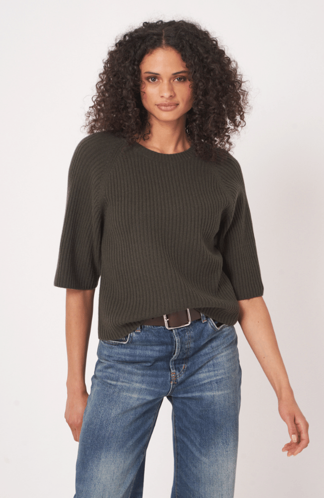 ORGANIC CASHMERE BLEND PULLOVER in KHAKI-REPEAT-FLOW by nicole