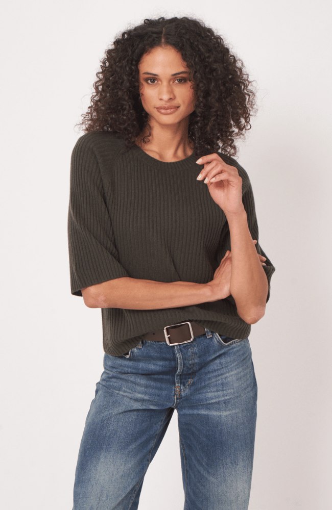 ORGANIC CASHMERE BLEND PULLOVER in KHAKI-REPEAT-FLOW by nicole
