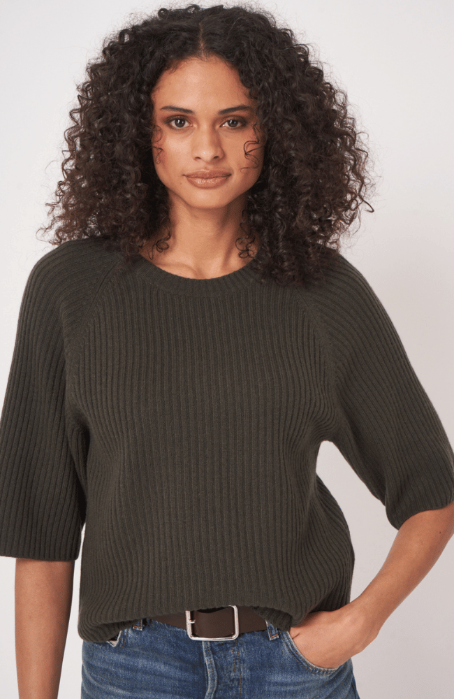 ORGANIC CASHMERE BLEND PULLOVER in KHAKI-REPEAT-FLOW by nicole