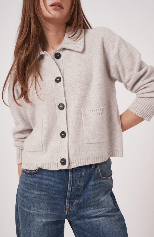 ORGANIC CASHMERE CARDIGAN in SNOW-REPEAT-FLOW by nicole