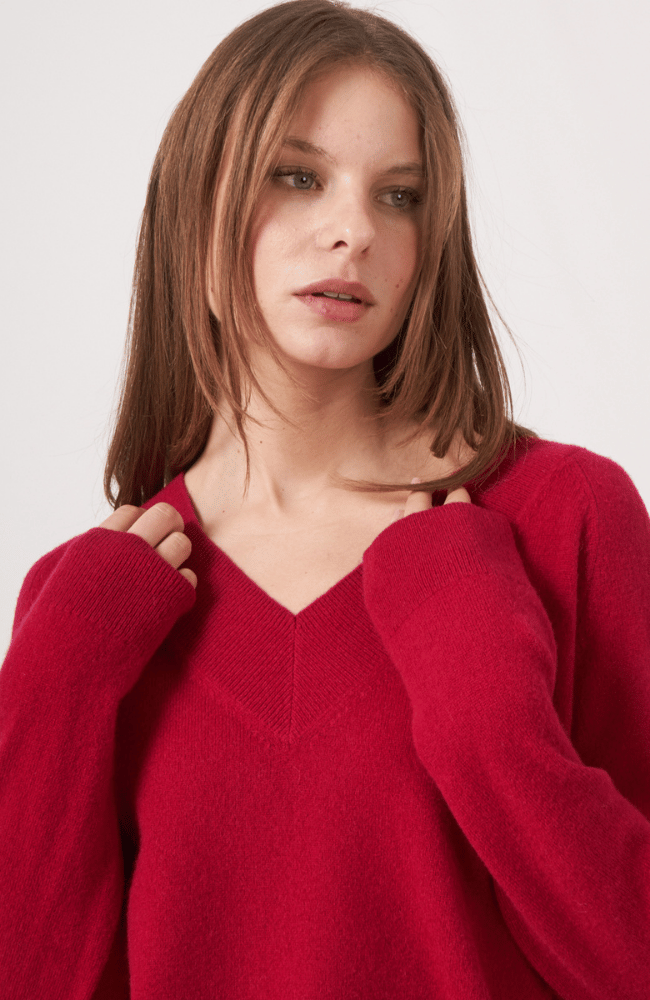 ORGANIC CASHMERE KNITTED PULLOVER in RUBY-REPEAT-FLOW by nicole