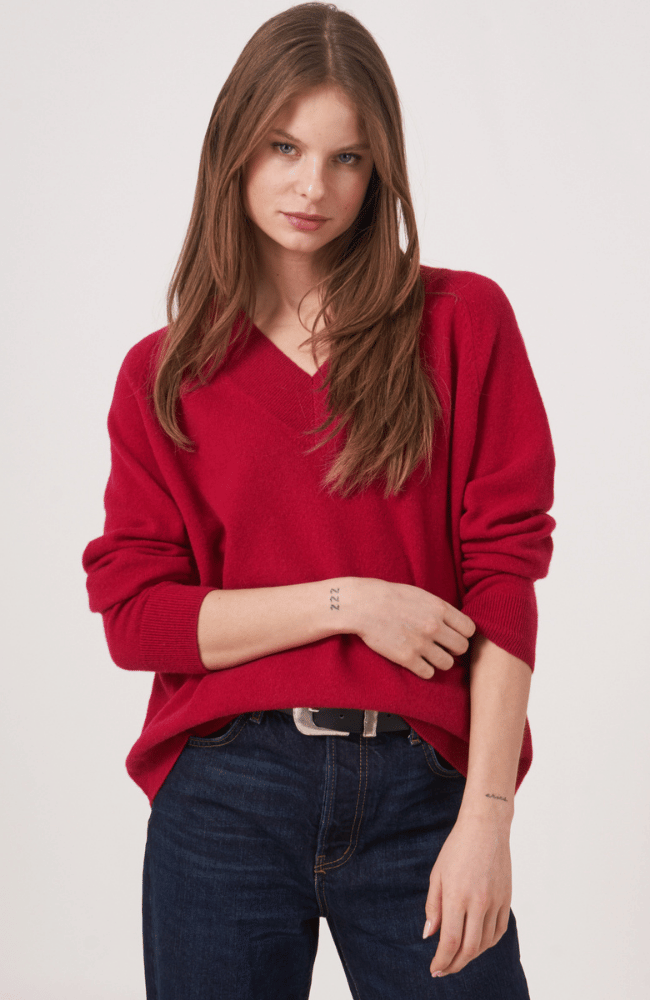 ORGANIC CASHMERE KNITTED PULLOVER in RUBY-REPEAT-FLOW by nicole