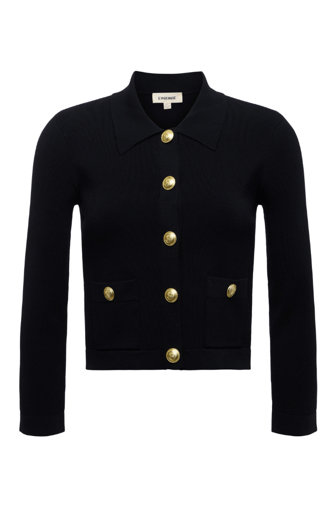 OSIRIS COLLARED CARDIGAN - BLACK/GOLD-L'AGENCE-FLOW by nicole