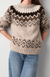 PLUSH ALPACA BLEND FAIR ISLE CREWNECK BROWN COMBO-WHITE + WARREN-FLOW by nicole