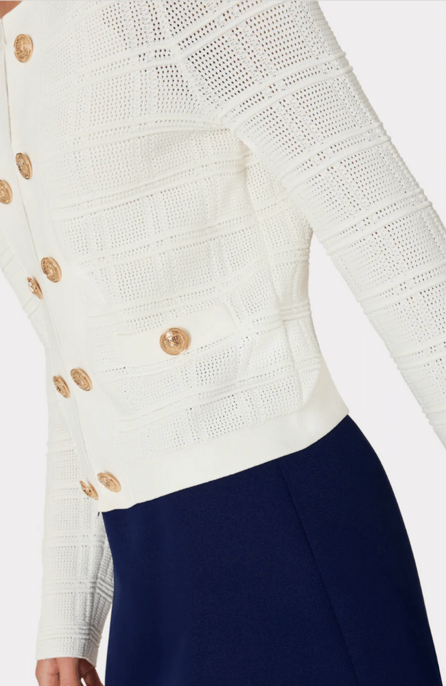 POINTELLE TEXTURED KNIT JACKET in ECRU-MILLY-FLOW by nicole