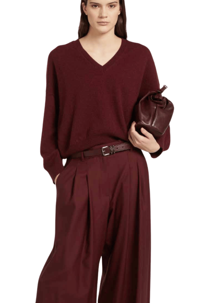 PURE CASHMERE V NECK SWEATER in BORDEAUX-MARELLA by MAX MARA-FLOW by nicole
