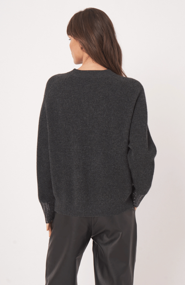 RELAXED RIB KNIT SWEATER RHINESTONE CUFFS in CHARCOAL-REPEAT-FLOW by nicole