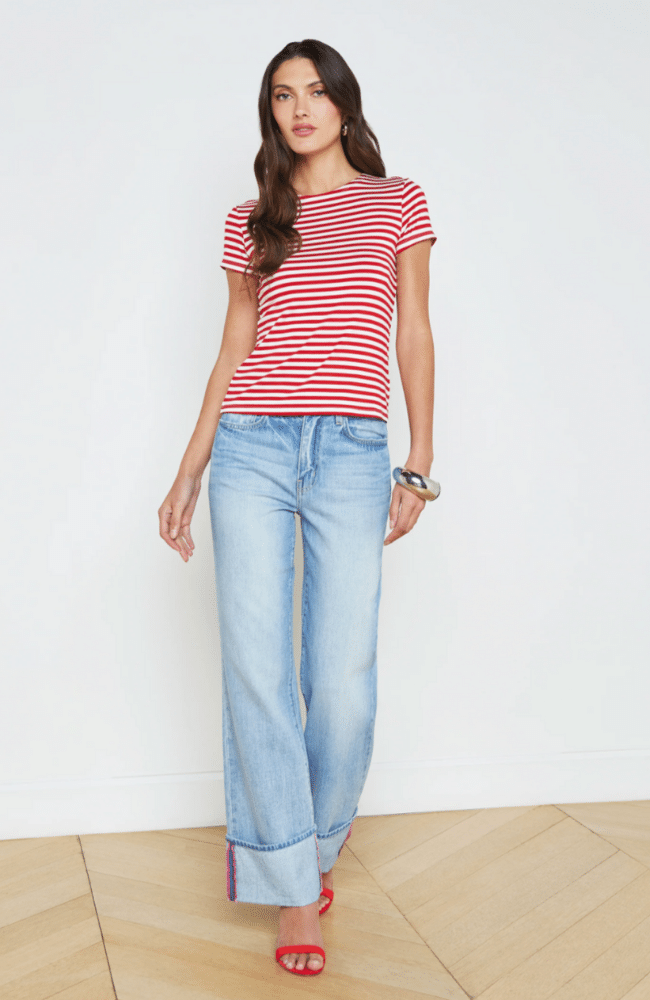 RESSI CREW NK. S.S RED & WHITE STRIPE-L'AGENCE-FLOW by nicole