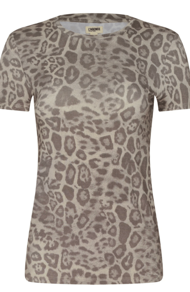 RESSI FITTED TEE in GREY MULTI PATCH LEOPARD-L'AGENCE-FLOW by nicole