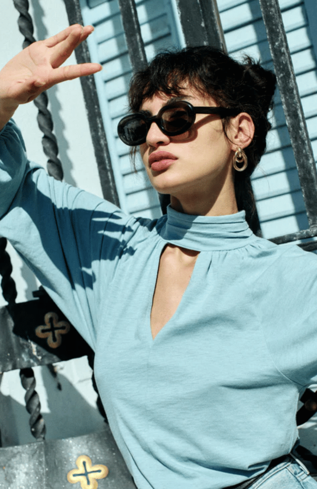 ROSALIE KEYHOLE BLOUSE in SEA FROST-NATION-FLOW by nicole