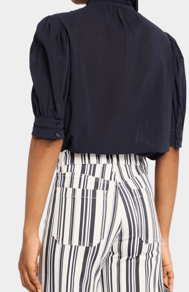 RUFFLE COLLAR TOP - NAVY-FRAME-FLOW by nicole