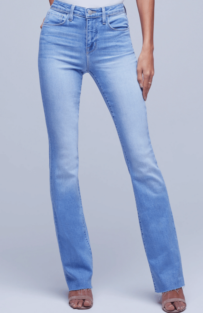 Blue high waisted bootcut jeans