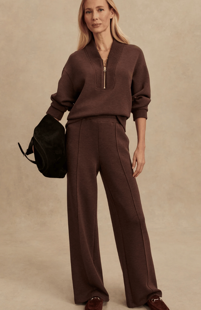 SALLY HALF ZIP SWEAT in COFFEE BEAN MARL-Varley-FLOW by nicole