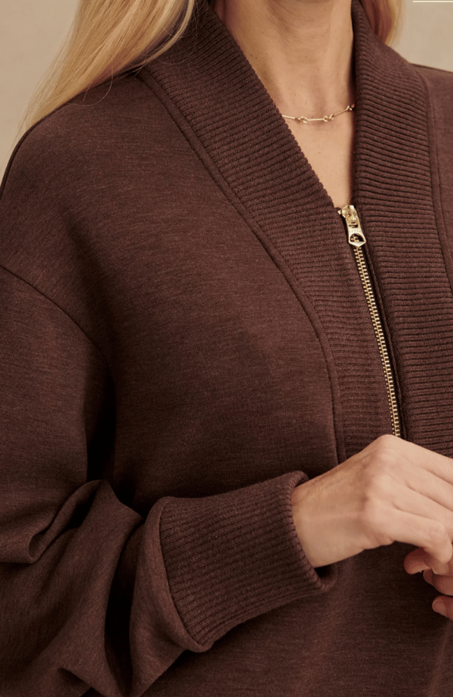 SALLY HALF ZIP SWEAT in COFFEE BEAN MARL-Varley-FLOW by nicole