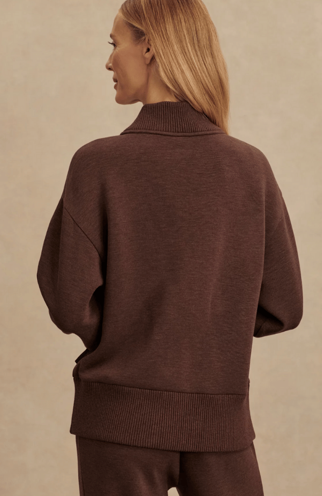 SALLY HALF ZIP SWEAT in COFFEE BEAN MARL-Varley-FLOW by nicole