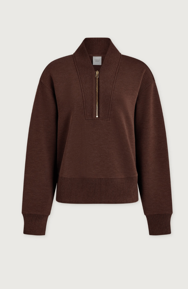 SALLY HALF ZIP SWEAT in COFFEE BEAN MARL-Varley-FLOW by nicole