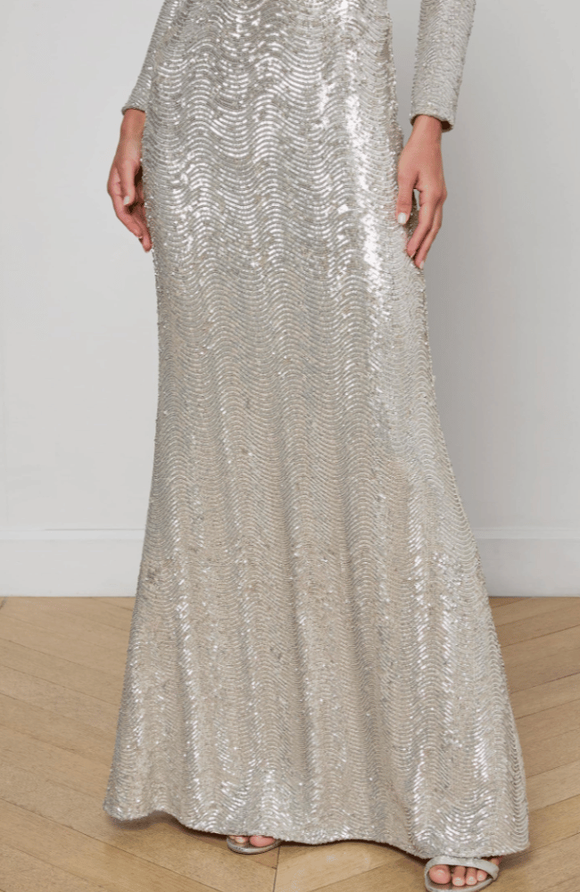 SEQUIN ZETA MAXI SKIRT in SILVER-L'AGENCE-FLOW by nicole
