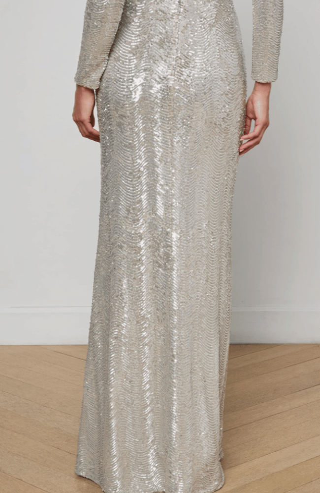 SEQUIN ZETA MAXI SKIRT in SILVER-L&#39;AGENCE-FLOW by nicole
