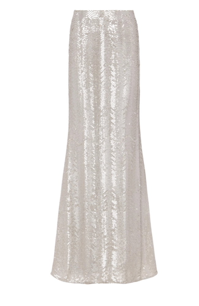 SEQUIN ZETA MAXI SKIRT in SILVER-L&#39;AGENCE-FLOW by nicole