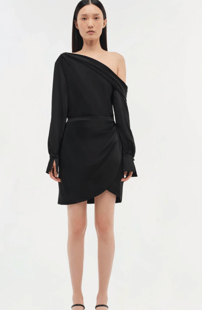 SIGNATURE CAMERON ONE SHOULDER DRESS in BLACK-SIMKHAI-FLOW by nicole