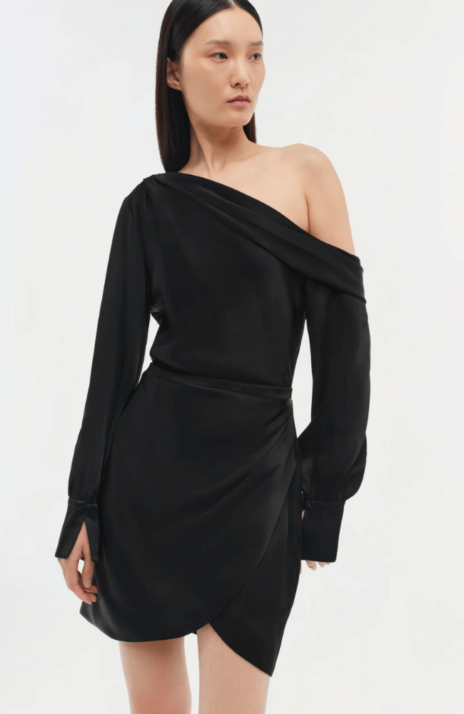 SIGNATURE CAMERON ONE SHOULDER DRESS in BLACK-SIMKHAI-FLOW by nicole