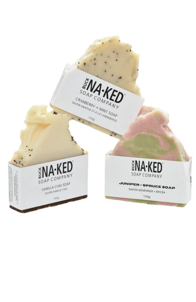 SOAP BAR TRIO: VANILLA CHAI, CRANBERRY, MINT JUNIPER + SPRUCE-BUCK NAKED SOAP COMPANY INC.-FLOW by nicole