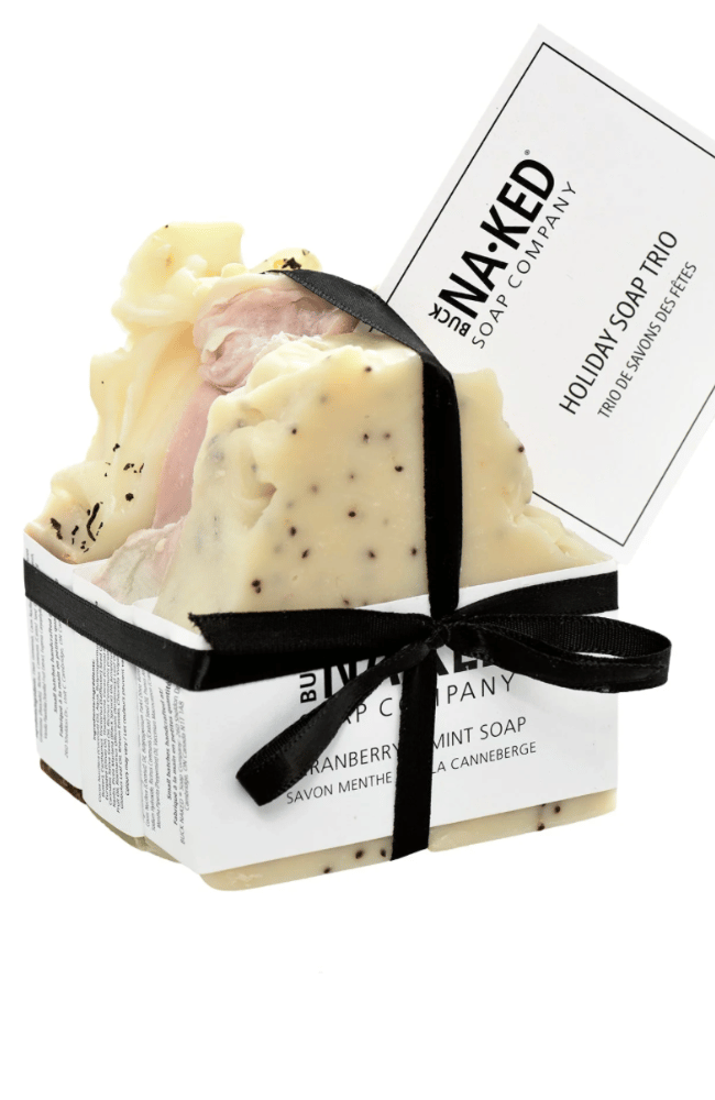 SOAP BAR TRIO: VANILLA CHAI, CRANBERRY, MINT JUNIPER + SPRUCE-BUCK NAKED SOAP COMPANY INC.-FLOW by nicole