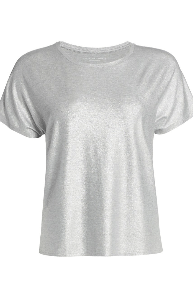 SOFT TOUCH METALLIC S/S SEMI RELAXED TOP METAL GRAY-MAJESTIC FILATURES-FLOW by nicole