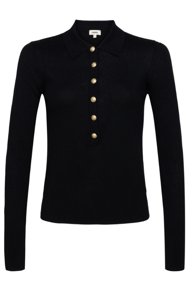 STERLING COLLARED SWEATER BLACK/ GOLD BUTTONS-L'AGENCE-FLOW by nicole