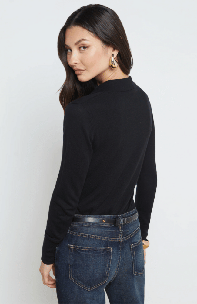 STERLING COLLARED SWEATER BLACK/ GOLD BUTTONS-L&#39;AGENCE-FLOW by nicole