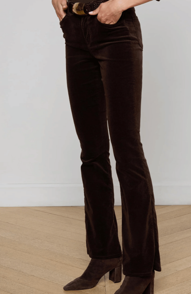 STEVIE STRAIGHT VELVET JEAN in COFFEE BEAN-L&#39;AGENCE-FLOW by nicole