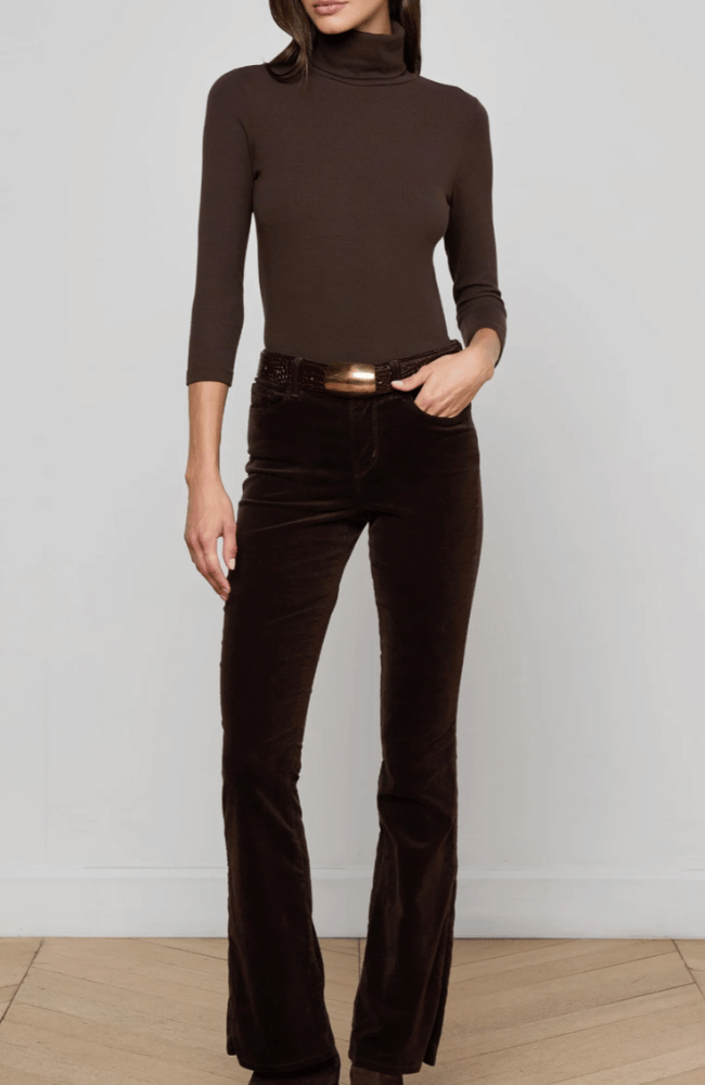 STEVIE STRAIGHT VELVET JEAN in COFFEE BEAN-L'AGENCE-FLOW by nicole