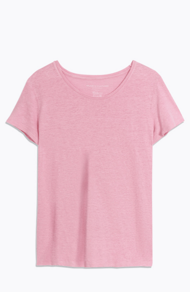 STRETCH LINEN HD S/S CREWNECK CANDY PINK-MAJESTIC FILATURES-FLOW by nicole