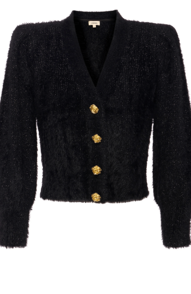 TALULLA CARDIGAN - BLACK LUREX / GOLD ROSE-L&#39; AGENCE-FLOW by nicole