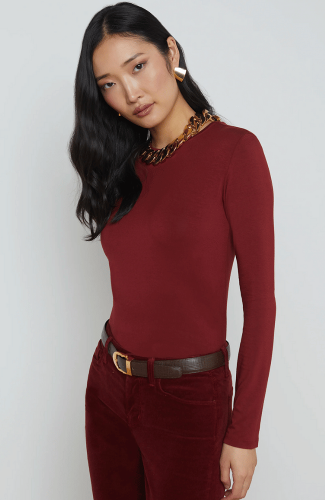 TESS LONG SLEEVE CREW in SYRAH-L&#39; AGENCE-FLOW by nicole