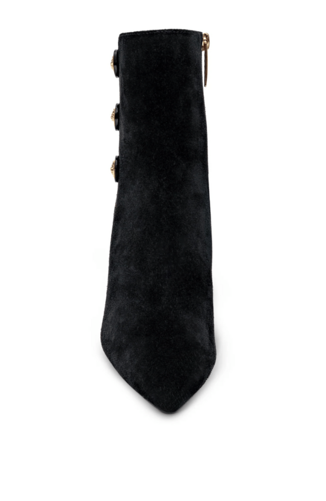 THEODORA BLOCK-HEEL BOOTIE in BLACK SUEDE/GOLD-L'AGENCE-FLOW by nicole