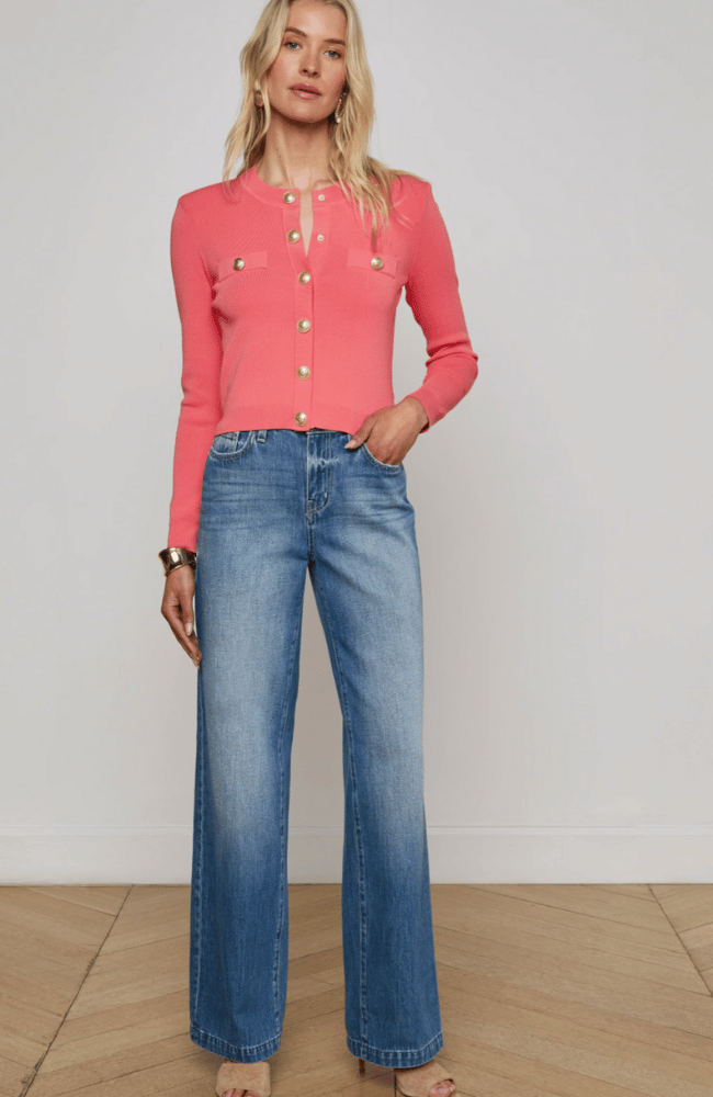 TOULOUSE CARDIGAN in CORAL ROSE/GOLD-L&#39;AGENCE-FLOW by nicole