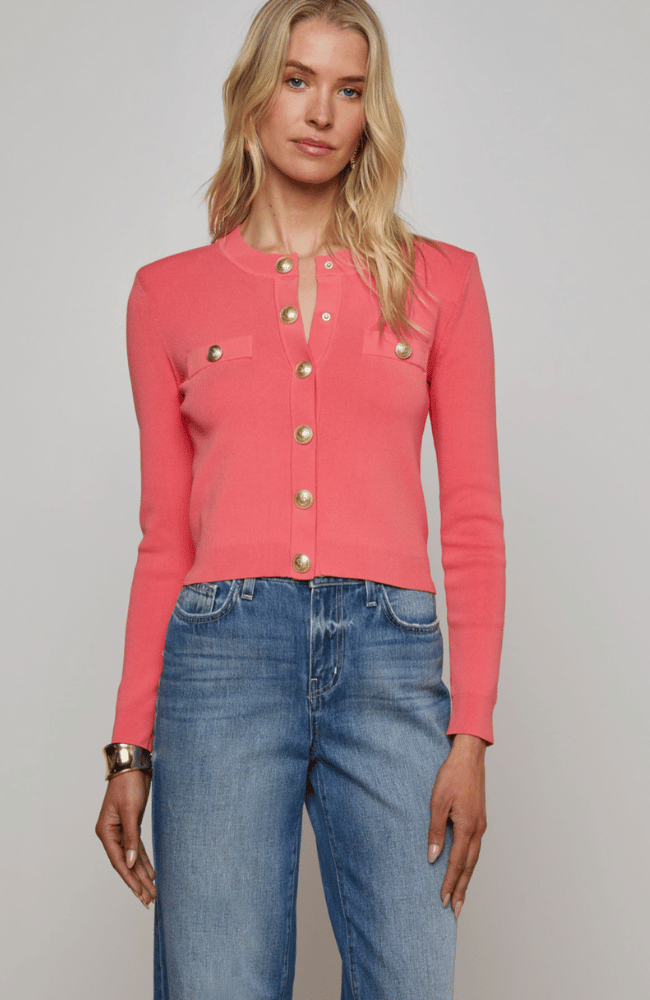 TOULOUSE CARDIGAN in CORAL ROSE/GOLD-L'AGENCE-FLOW by nicole