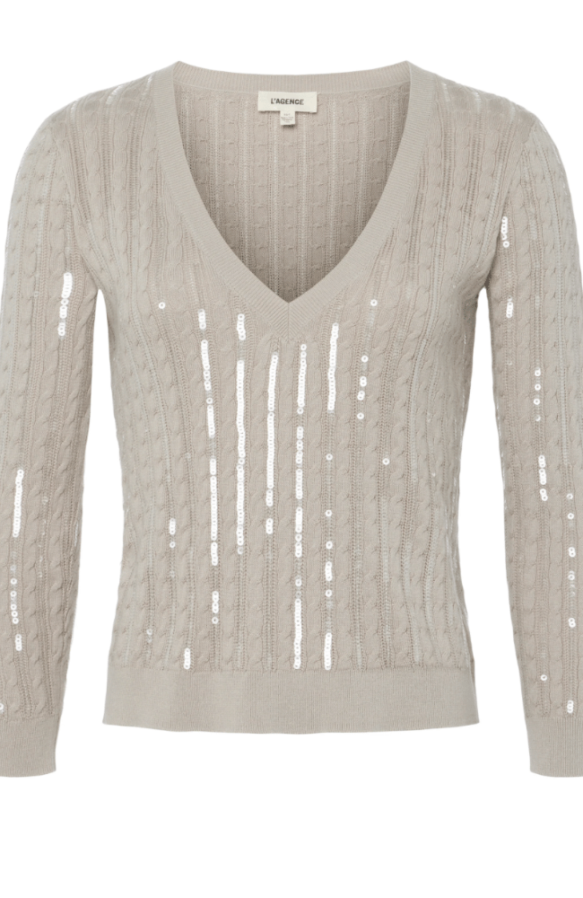 TRINITY SEQUIN STRIPE SWEATER in PALE NEUTRAL-L&#39; AGENCE-FLOW by nicole