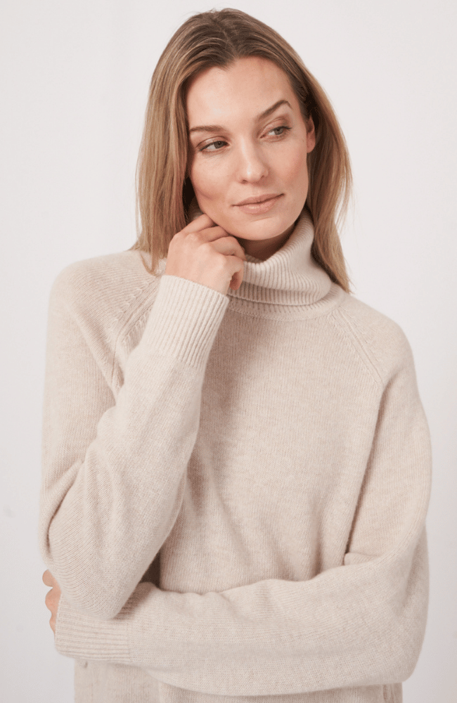 TURTLENECK SWEATER with BUTTON SIDES - MOONDUST-REPEAT-FLOW by nicole