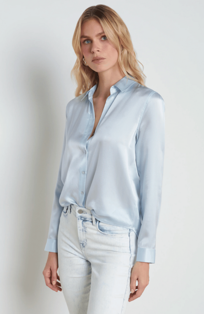 TYLER SILK BLOUSE in ICE WATER-L&#39; AGENCE-FLOW by nicole