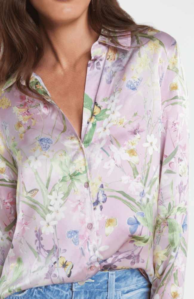 TYLER SILK BLOUSE in LILAC SNOW BOTANICAL BUTTERFLY-L' AGENCE-FLOW by nicole