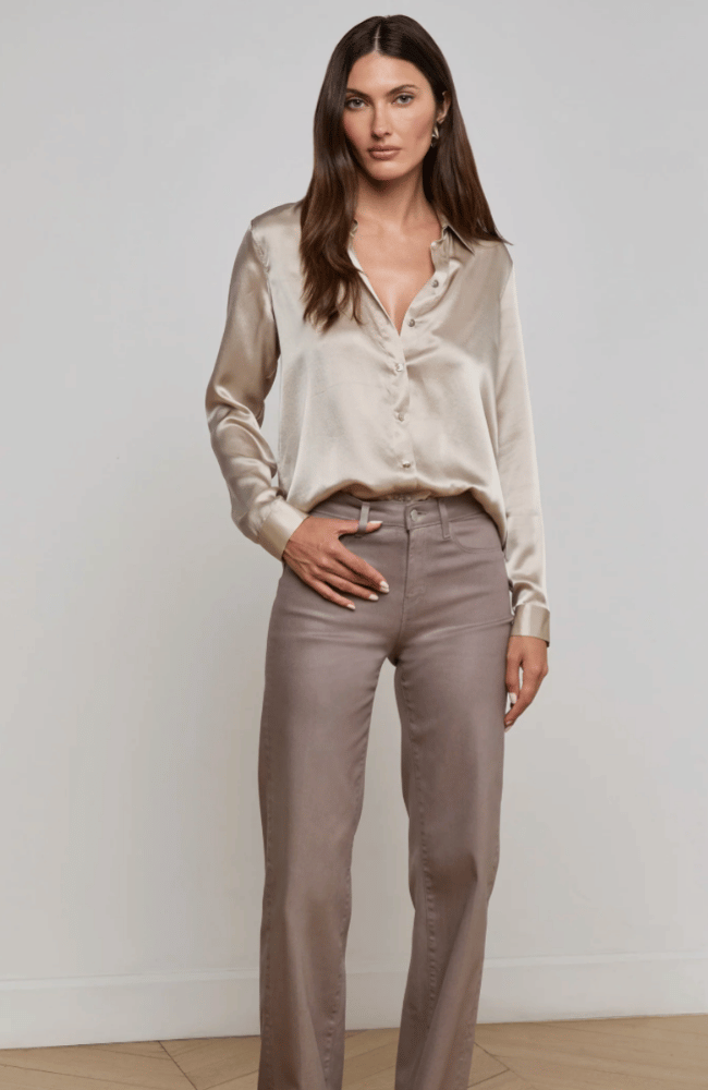 TYLER SILK BLOUSE in SMOKE GREY-L&#39;AGENCE-FLOW by nicole