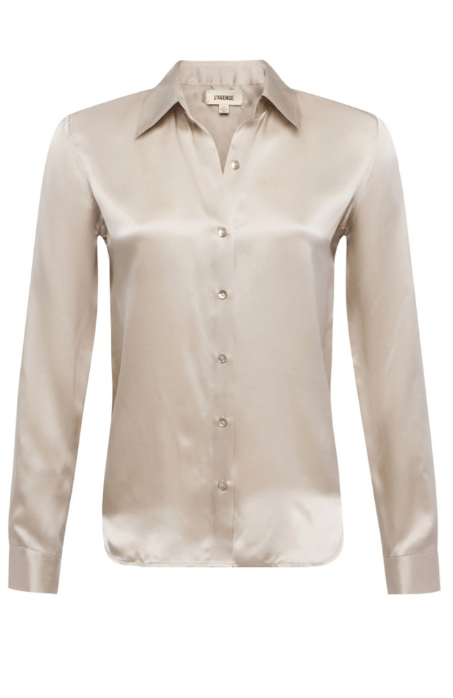 TYLER SILK BLOUSE in SMOKE GREY-L&#39;AGENCE-FLOW by nicole
