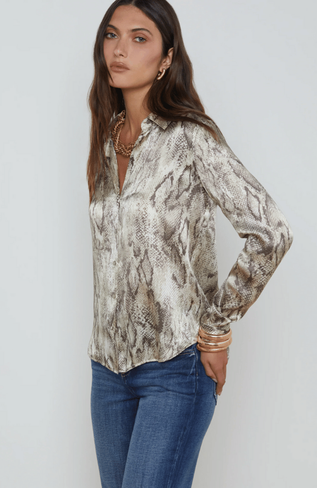 TYLER SILK BLOUSE in TAN MULTI SNAKE-L&#39; AGENCE-FLOW by nicole