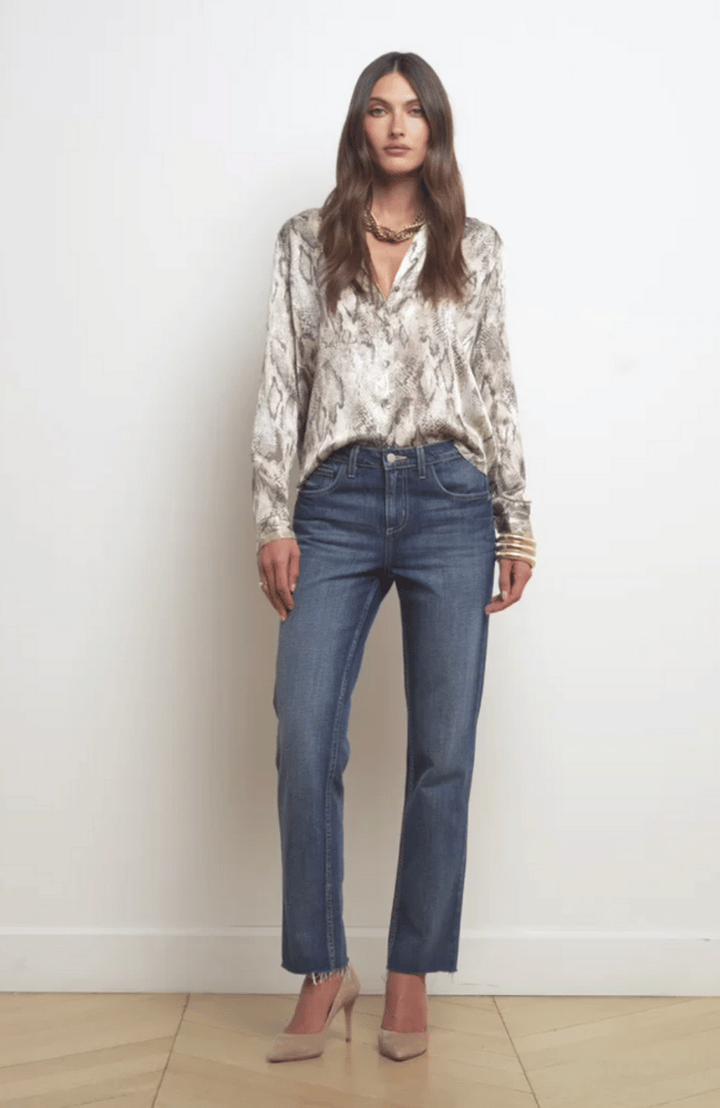 TYLER SILK BLOUSE in TAN MULTI SNAKE-L&#39; AGENCE-FLOW by nicole